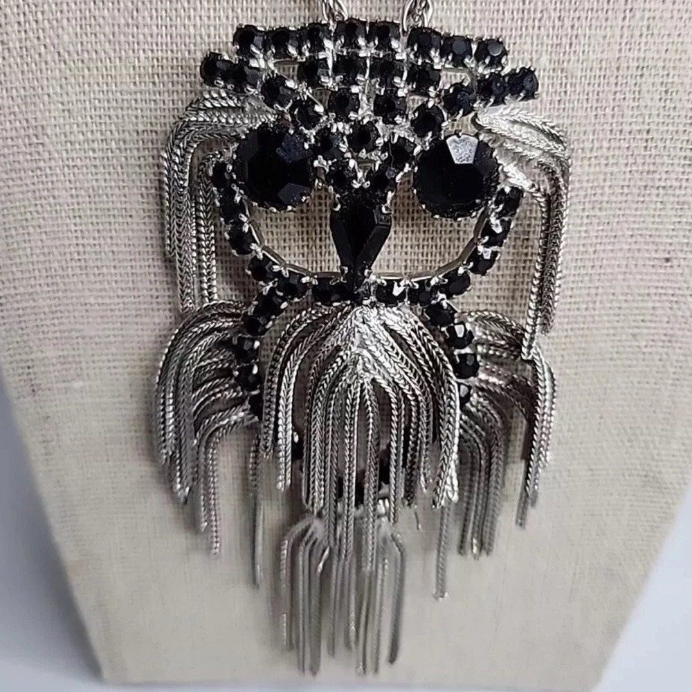 Vintage Dominique Dom DeTora Silver Tone Articulated Owl Pendant Necklace 1960s